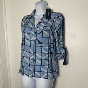 NWT XS  Vero Moda Long Sleeve Printed Womens Blouse, Button Down, Roll Sleeves